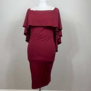 Women’s cocktail evening dinner stretch cape sleeve dress